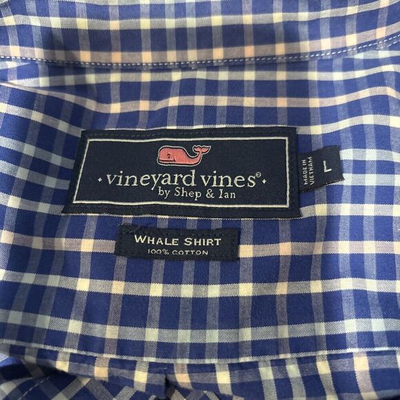 Vineyard Vines Men's Plaid Whale Shirt Button Down Pink Blue Size Large Preppy - Picture 13 of 15